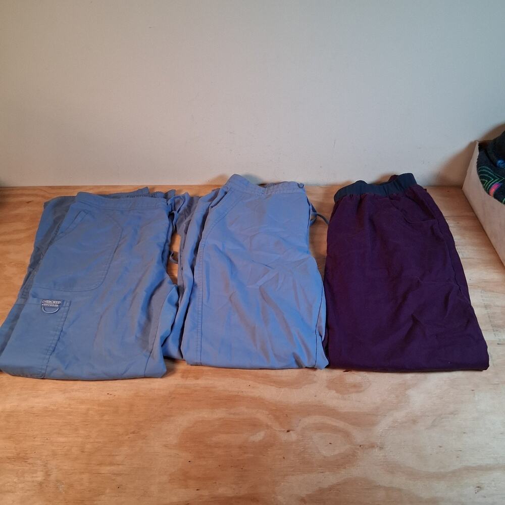 Scrub Pants Womens Sz L Mixed Brands Lot Of 3 Blue Purple Medical Pants Workwear